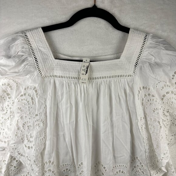 Madewell Womens Flutter-Sleeve Blouse White Sz XS Flowy Feminine Embroidered Top - Picture 6 of 15